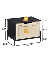 homfan Rattan Storage Bench with Cushion, Rattan Shoe Organizer with Safety Hinges for Entryway or Living Room