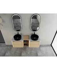 Sillysis Inch Wall Mounted Double Bathroom Vanity with Stone Countertop, Ceramic Vessel Sinks