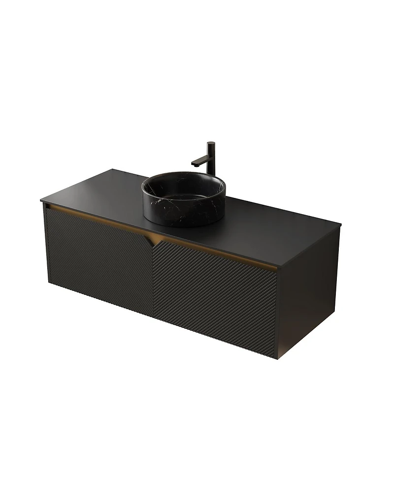 Sillysis Wall Mounted Bathroom Vanity with Ceramic Vessel Sink, Sintered Stone Top, Soft Close Door, Floating Plywood Cabinet