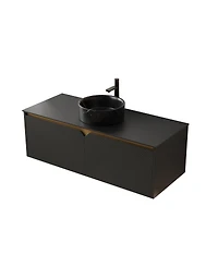 Sillysis Wall Mounted Bathroom Vanity with Ceramic Vessel Sink, Sintered Stone Top, Soft Close Door, Floating Plywood Cabinet