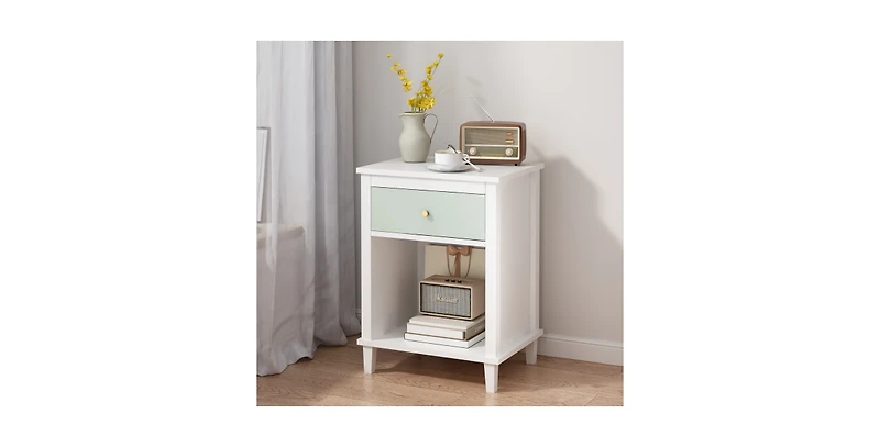 Lucky One 26.8"W Mdf Wood Nightstand with Drawer and Shelf
