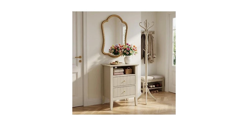 Lucky One 18"W Fluted Nightstand with 2-Drawer and Gold Knobs