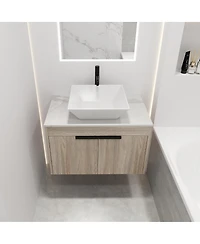 Sillysis Wall Mounted Bathroom Vanity with Ceramic Vessel Sink, Stone Top, Soft Close Doors