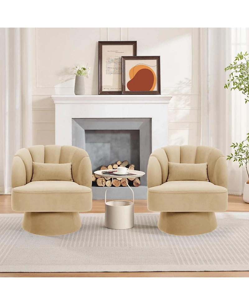 gaomon Modern Swivel Barrel Accent Chair, 360degree(s) Teddy Fabric Upholstered Armchair with Striped Backrest and Plush Padding for Living Room