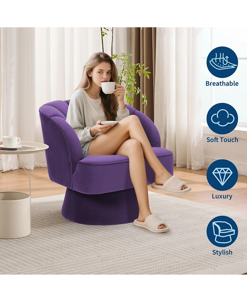 gaomon Modern Swivel Barrel Accent Chair, 360degree(s) Teddy Fabric Upholstered Armchair with Striped Backrest and Plush Padding for Living Room