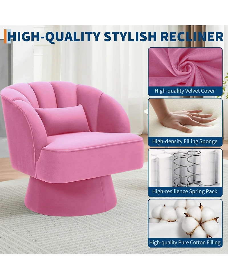 gaomon Modern Swivel Barrel Accent Chair, 360degree(s) Teddy Fabric Upholstered Armchair with Striped Backrest and Plush Padding for Living Room