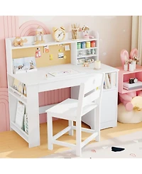 homfan Kids Study Desk and Chair Set with Storage, Tiltable Desktop, Hutch and Cabinet for Ages 3-8, Bedroom Writing Table