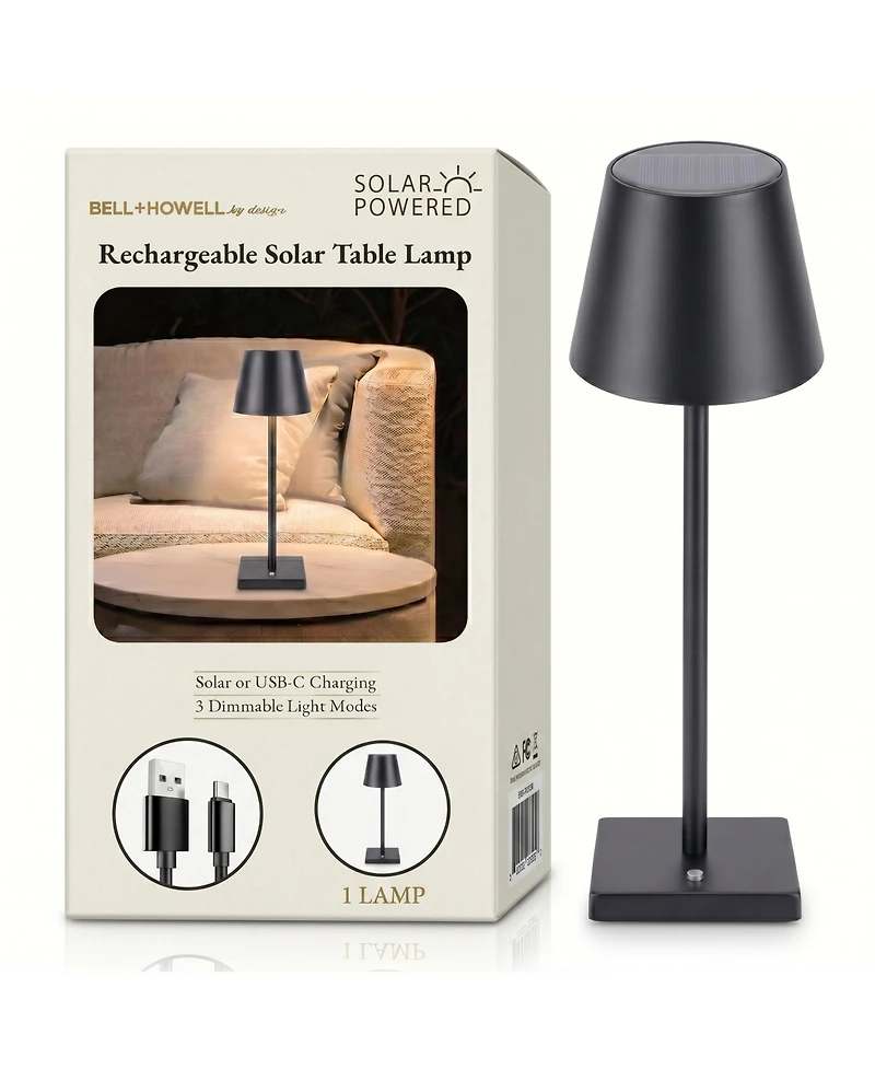 Bell + Howell Modern Design Solar Rechargeable Led Light with 3 Dimmable Modes Portable Table Lamp