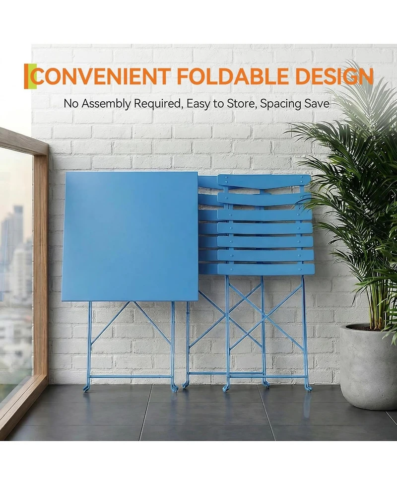 gaomon 3 Piece Metal Folding Patio Bistro Table and Chairs Set