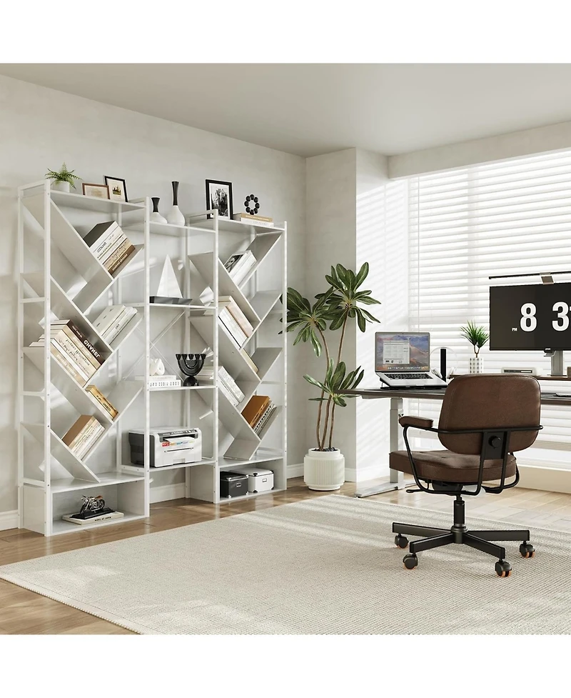 gaomon Triple 6 Tier Bookshelf, Large Bookcase Industrial Bookshelf with 24 Open Display Shelves, Industrial Tree Bookshelf