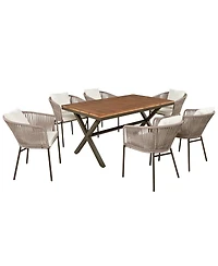Asagikoiai 7 Piece Outdoor Dining Set with Acacia Wood Table and Rope Chairs