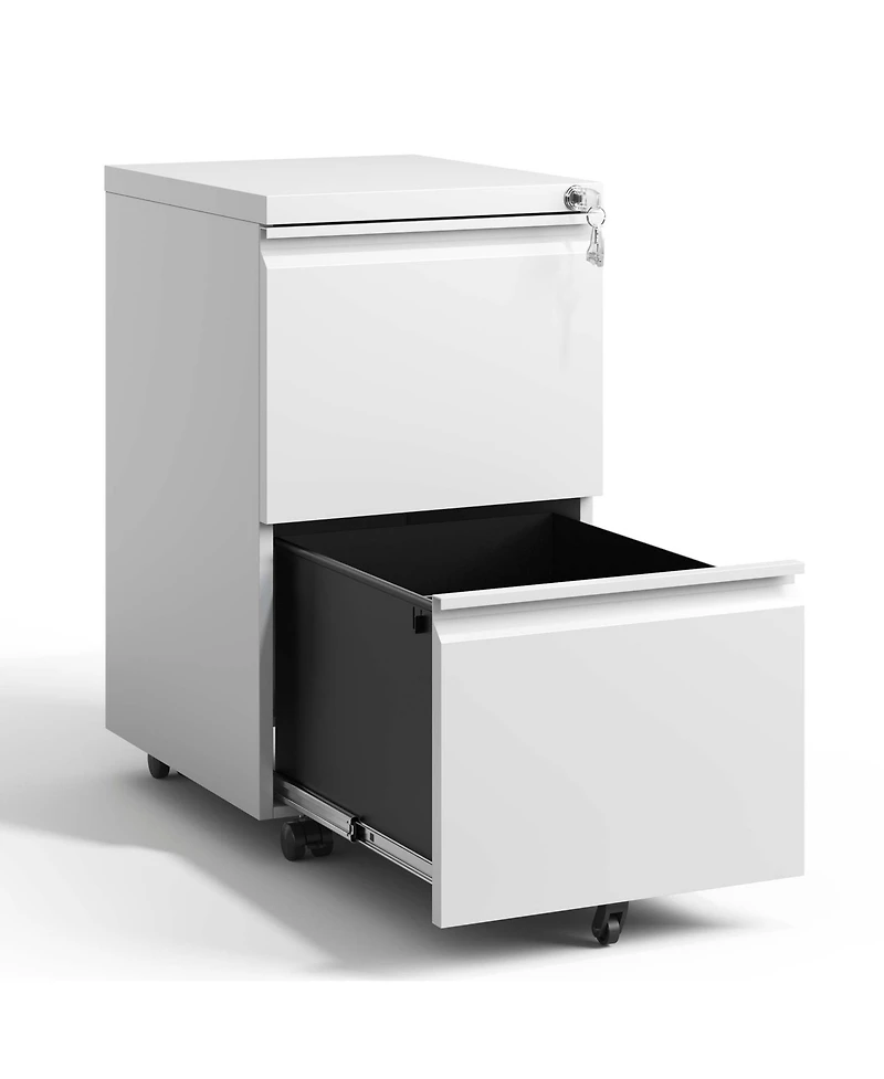 Boyel Living 2 Drawer Metal Mobile File Cabinet, Rolling File Cabinet with Lock for Hanging Legal/Letter, Fully Assembled Except Wheels