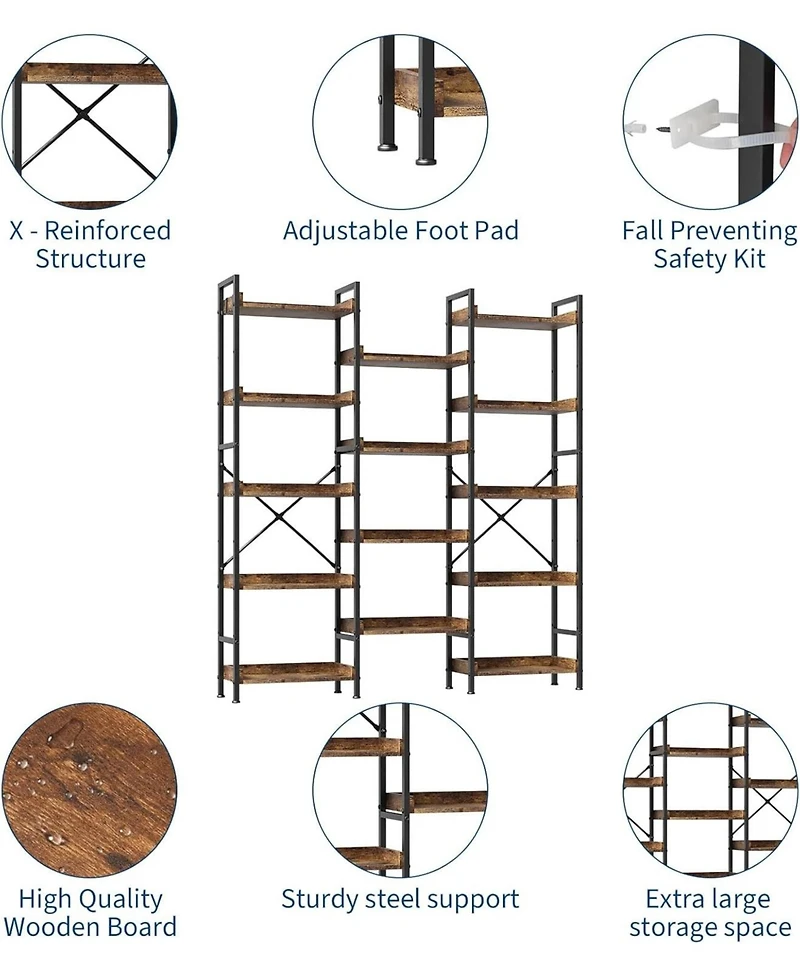 gaomon Book Shelf, 5 Tier Bookshelf, Wood Bookcase with 14 Open Display Shelves