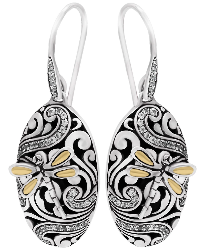 Devata Dragonfly Earrings in Sterling Silver and 18K Gold