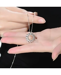 Genevive Unique Sterling Silver Two-Tone Sunflower Cz Pendant Necklace