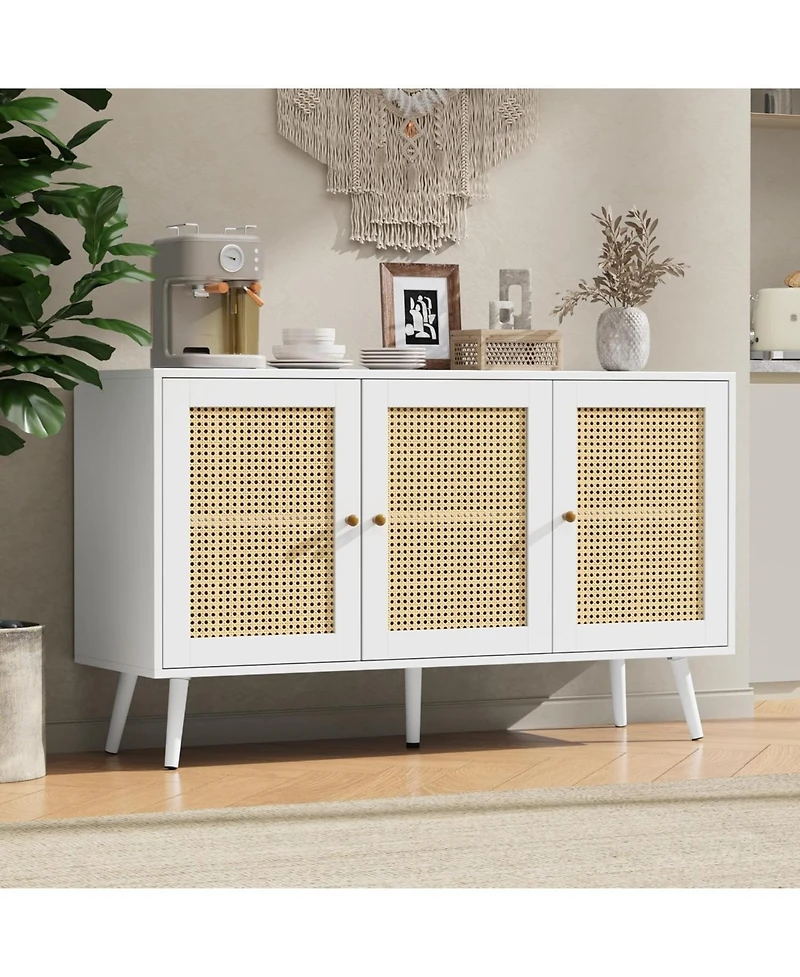 gaomon Rattan Buffet Cabinet 2-Piece, Sideboard with Adjustable Shelves, Modern Coffee Bar Credenza for Kitchen Living Room