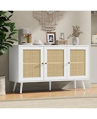 gaomon Rattan Buffet Cabinet 2-Piece, Sideboard with Adjustable Shelves, Modern Coffee Bar Credenza for Kitchen Living Room