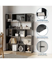 homfan Geometric Bookshelf, 74 Inch Metal 5 Tier Narrow Bookcase with Anti Tip Design for Living Room Home Office