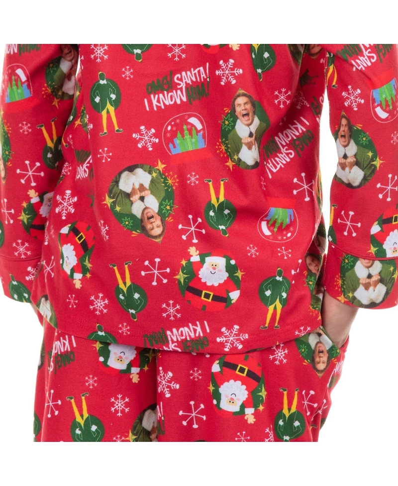 Elf Girls Pajamas Christmas Movie 7-16 I Know Him Coat Front 2-Piece Flannel Lounge Pajama Pant Set