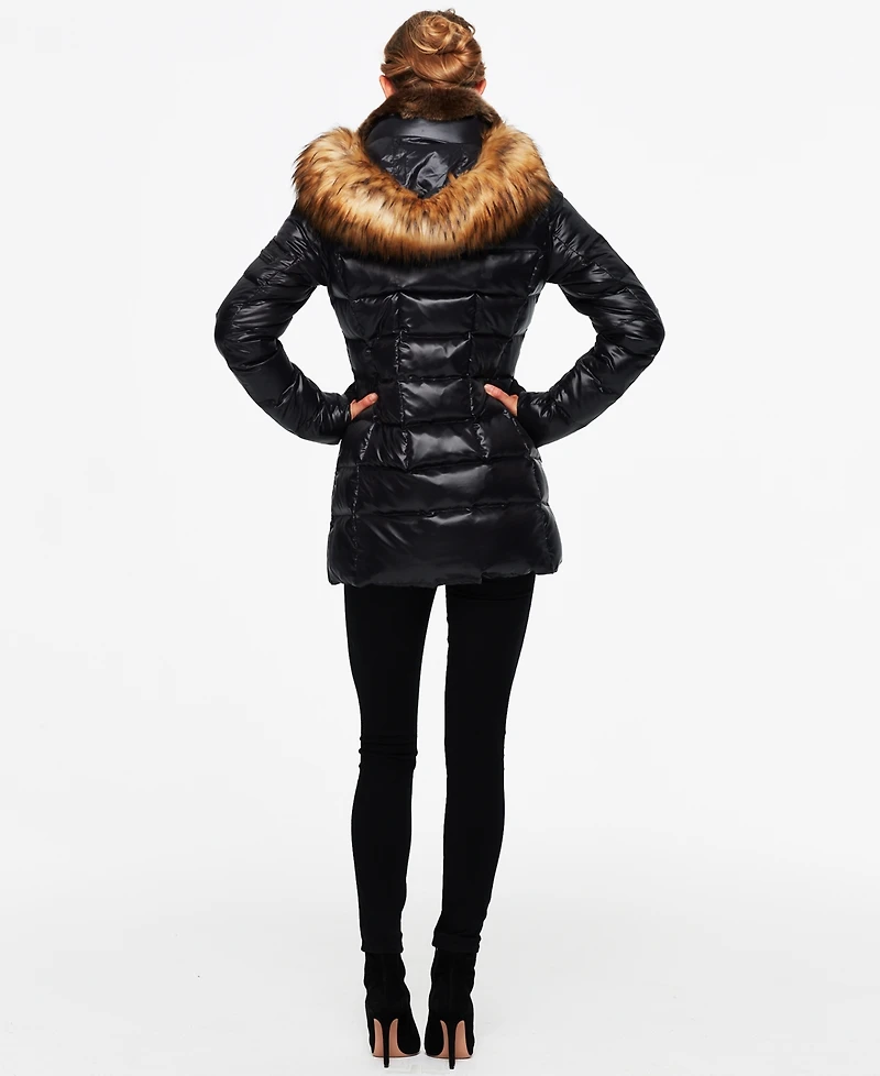 S13 Women's Chelsea Faux-Fur-Trim Collar Hooded Puffer Coat