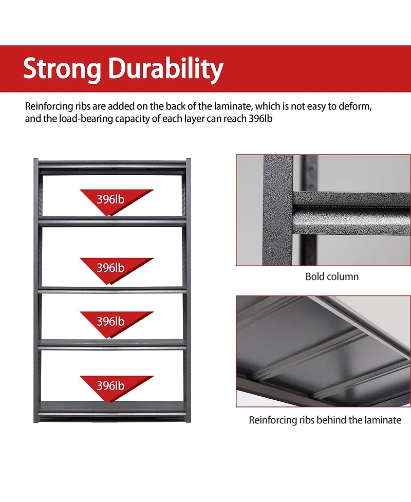 Boyel Living 78"H 5 Tier Metal Shelves for Storage Garage Shelving 2000LBS Heavy Duty Storage Shelves