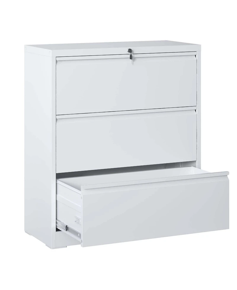 Boyel Living Lateral File Cabinet 3 Drawer, White Filing Cabinet with Lock, Lockable File Cabinet for Home Office