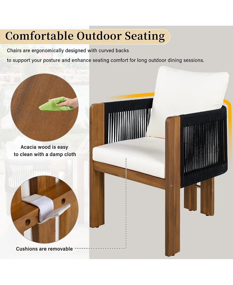 Asagikoiai 5-Piece Acacia Wood Outdoor Dining Set with Rope Woven Chairs
