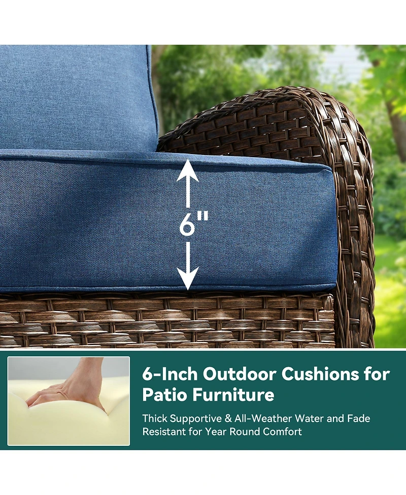 Pocassy 7pieces Patio Furniture Set with 6-inch Thick Cushion, Outdoor Wicker Conversation Fire Pit Table, Swivel Chairs, Sofa, Side Table