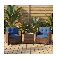 homfan Outdoor Wicker Patio Set with High-Back Chairs, Washable Cushions and Tempered Glass Side Table for Porch or Balcony
