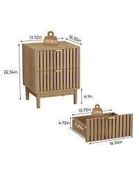 Boyel Living Mid-Century Modern Oak Bedside Table Set of 2, Grille Design Nightstand with 2 Drawers and Solid Wood Legs for Bedroom, Living Room