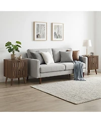 Boyel Living Medieval Modern Bedside Table Set of 2, Walnut Nightstand with Vertical Grooves and Solid Wood Legs, Double Drawer Side Table for Bedroom