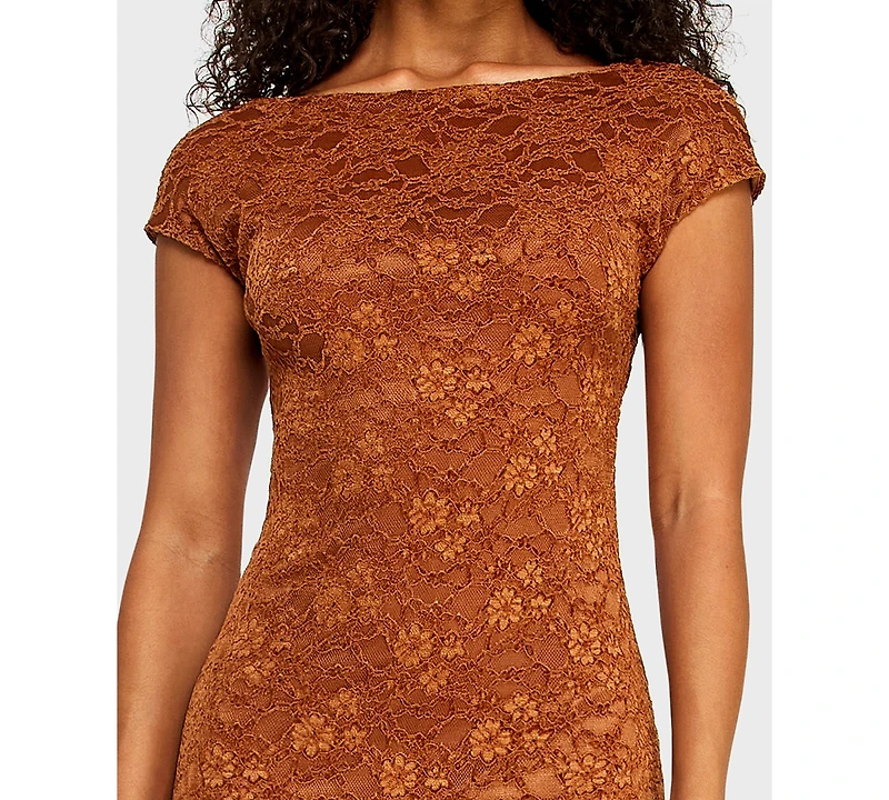 B Darlin Juniors' Boat Neck Chenille Lace Midi Dress