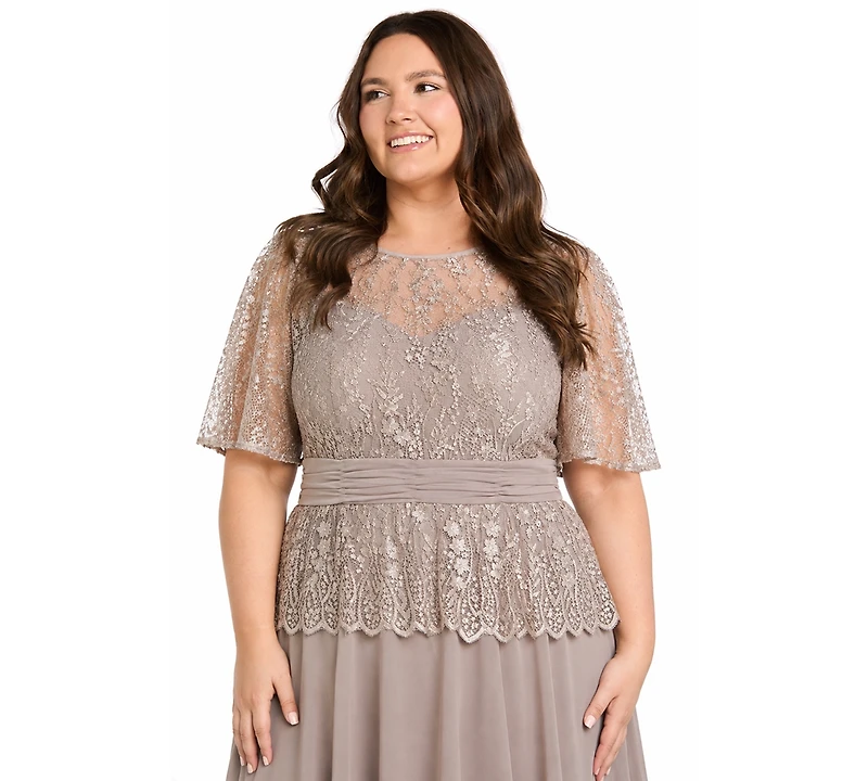 R & M Richards Plus Lace Bodice Gown