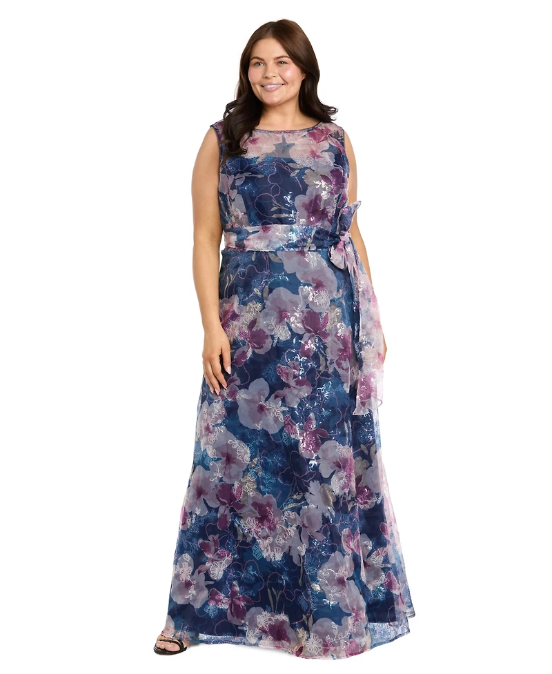 R & M Richards Plus Illusion Neckline Beaded Gown