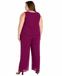 R & M Richards Plus Open Front Jacket, Camisole Pants, 3-Piece Set