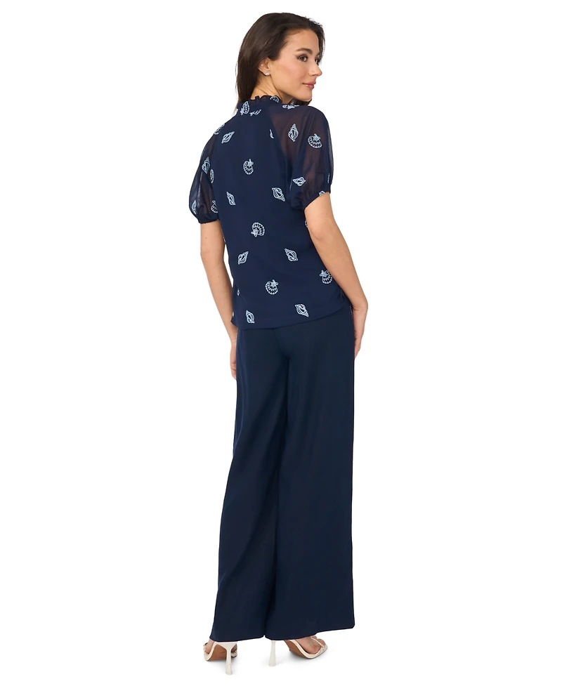 CeCe Women's Embroidered Split V-Neck Blouse