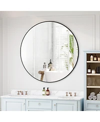 Laoties 36" Large Round Wall Mirror, Modern Metal Circle Vanity Mirror for Bathroom, Entryway
