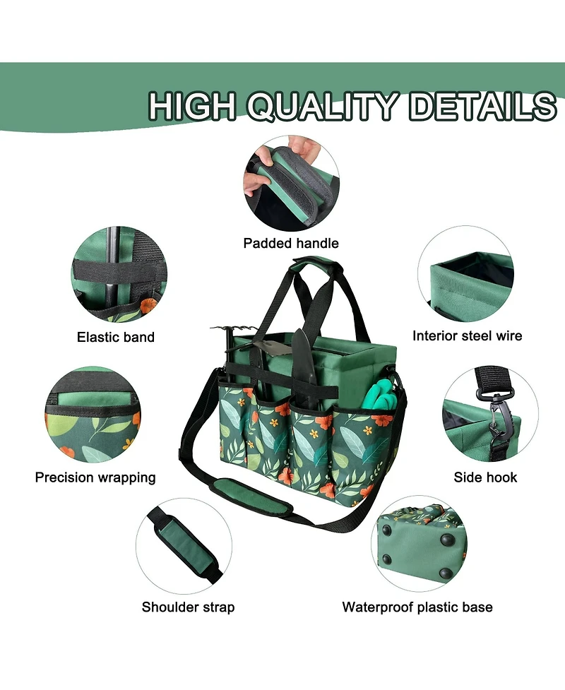Xdovet Garden Tool Bag Oxford Tote Hard Bottom Adjustable Strap