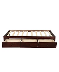 Boyel Living Twin Platform Bed with 3 Drawers, Solid Pinewood Storage Frame, Wood Finish, for Kids and Teens