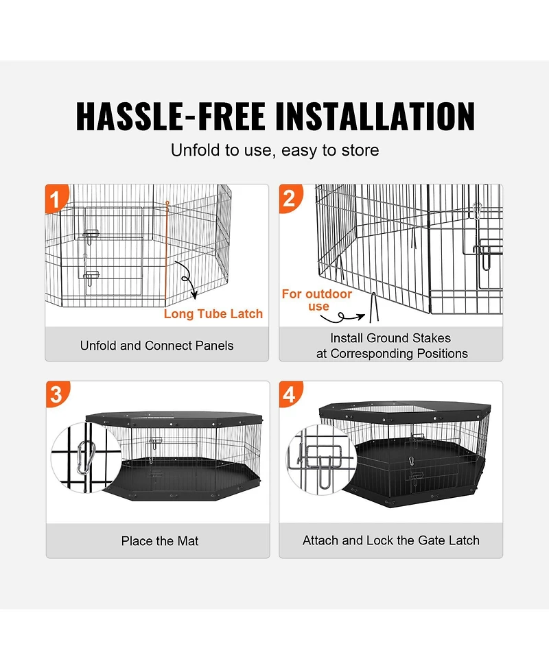 Vevor Dog Playpen 8 Panels Foldable Metal Dog Exercise Pen with Cover and Pad