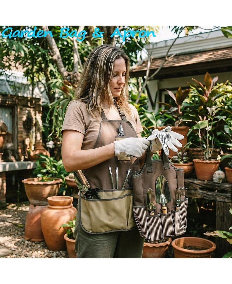Xdovet Garden Tool Set Heavy Duty Stainless Steel Wood Handle Organizer Bag