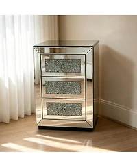 Streamdale Furniture 3-Drawer Mirrored Nightstand Bedside Table Glass Accent End Table Silver