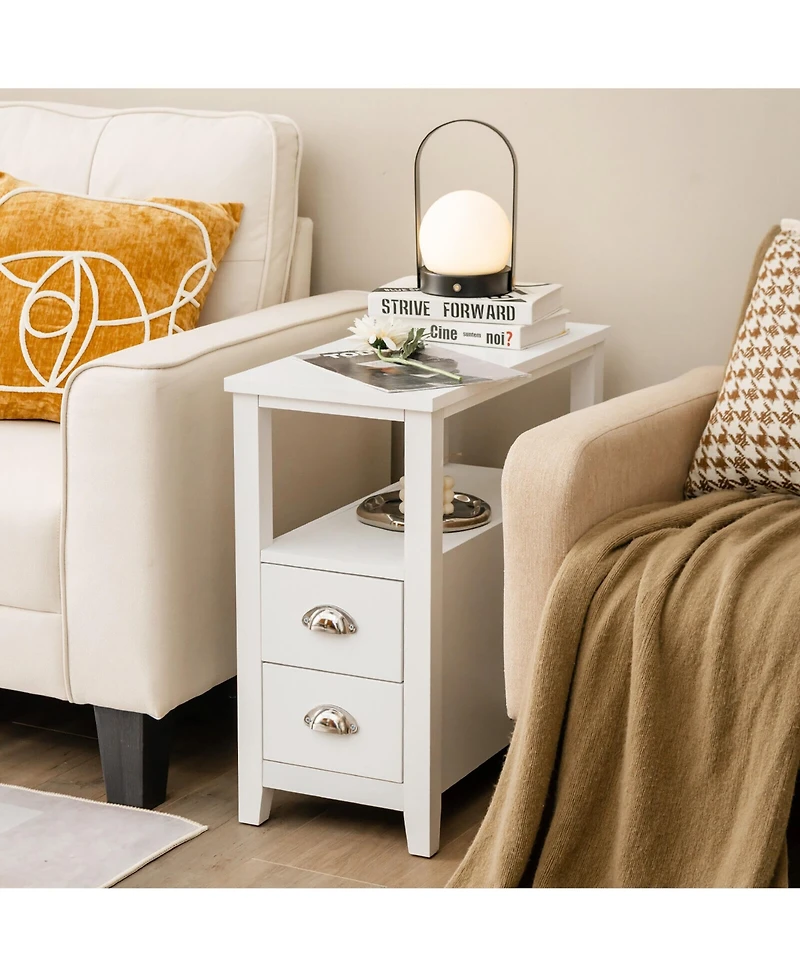 Gymax Side End Sofa Table Nightstand w/ 2 Drawers for Living Room Bedroom