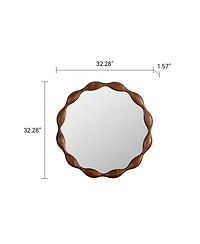 Laoties 32" Wavy Round Wood Wall Mirror, Modern Rustic Decorative Accent Mirror for Living Room and Entryway