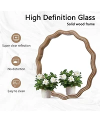 Laoties 24" Scalloped Wall Mirror, Round Wavy Farmhouse Decorative Beaded Mirror for Bathroom and Entryway