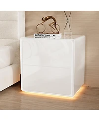 Homsee Modern Nightstand with Storage - 20-Inch Glossy Mdf Bedside Table with Led Light Strip | Minimalist Nightstand for Bedroom
