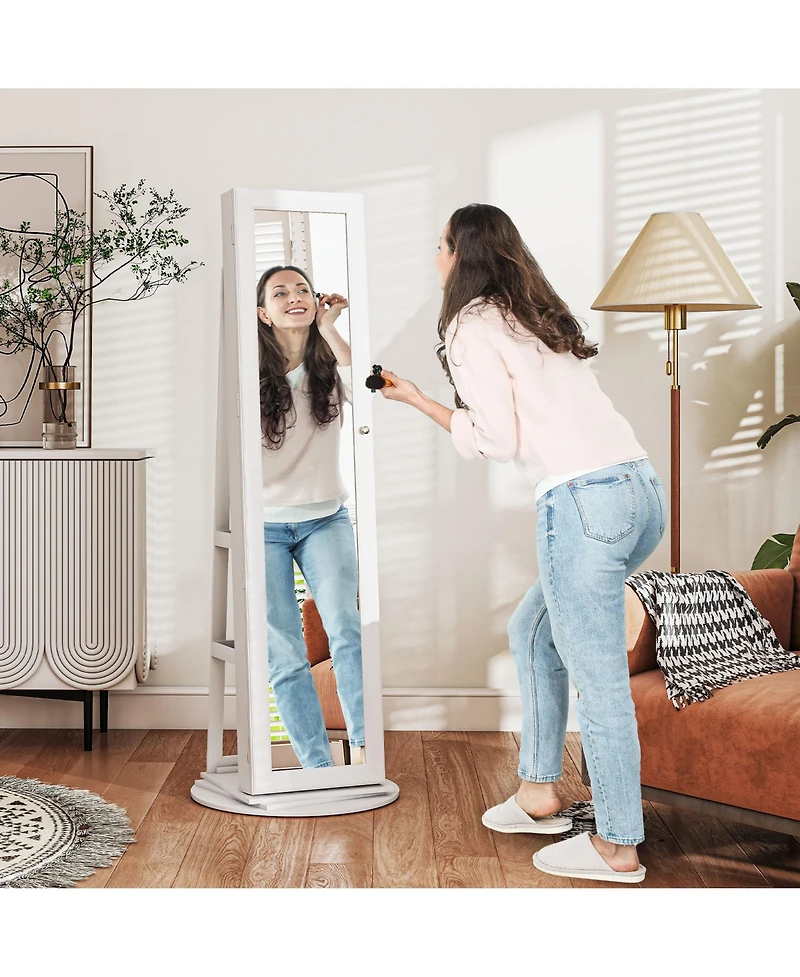 Phying Freestanding Jewelry Armoire 360 Degree Swivel Lockable Cabinet with Full Length Mirror and Storage Shelves