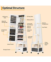 homfan Standing Jewelry Armoire with Full-Length Mirror, 360degree(s) Swivel Base and Lockable Storage - Elegant Multi-Functional Organizer