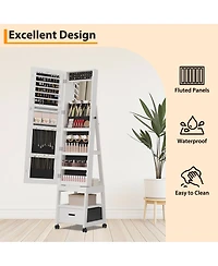 homfan Standing Jewelry Armoire with Full-Length Mirror, 360degree(s) Swivel Base and Lockable Storage - Elegant Multi-Functional Organizer