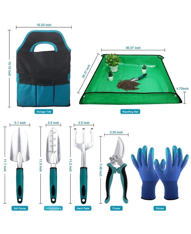 Xdovet Garden Tools Set With Repotting Mat 7 Piece Kit Non Slip Handle Heavy Duty Bag